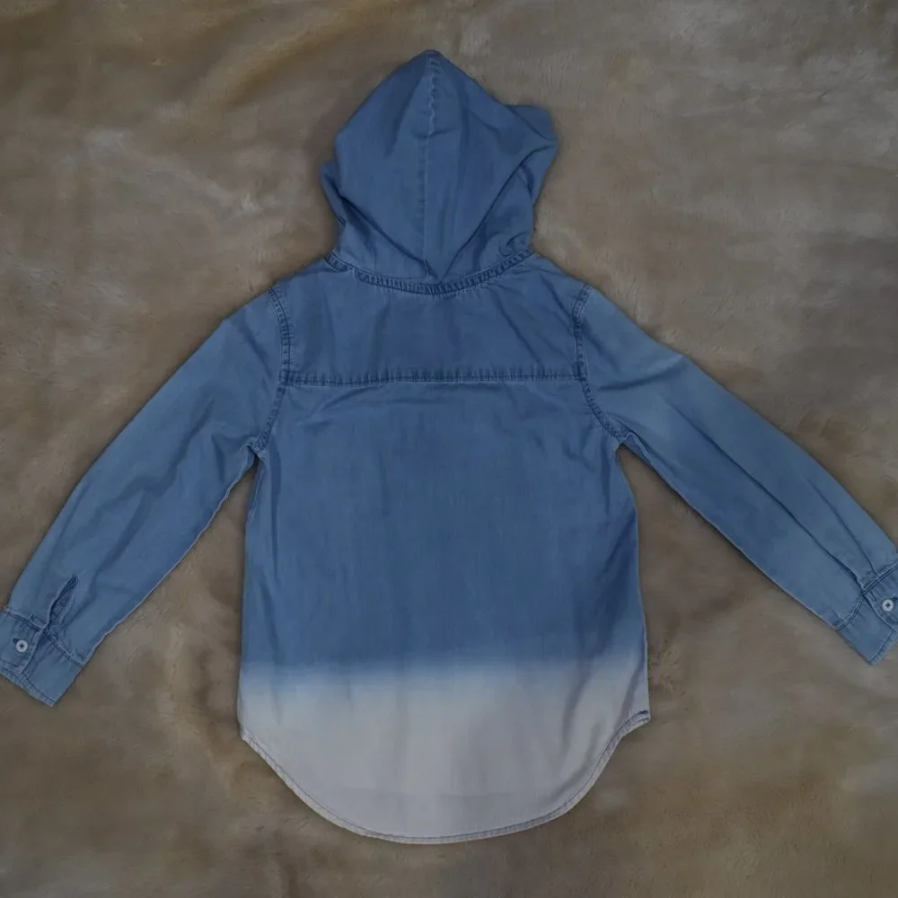 Girls Denim Hooded Shirt Dress Size 7 Long Sleeve